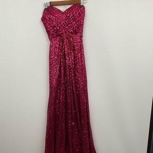 La femme sequin red strapless maxi dress sz-0